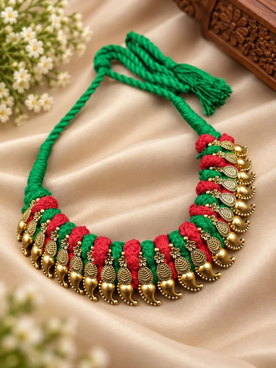 Gold Plated Leaf Thread Necklace for Women