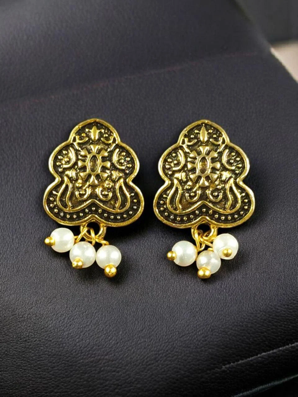 Textured Leaf Cluster Stud Earrings – view 4