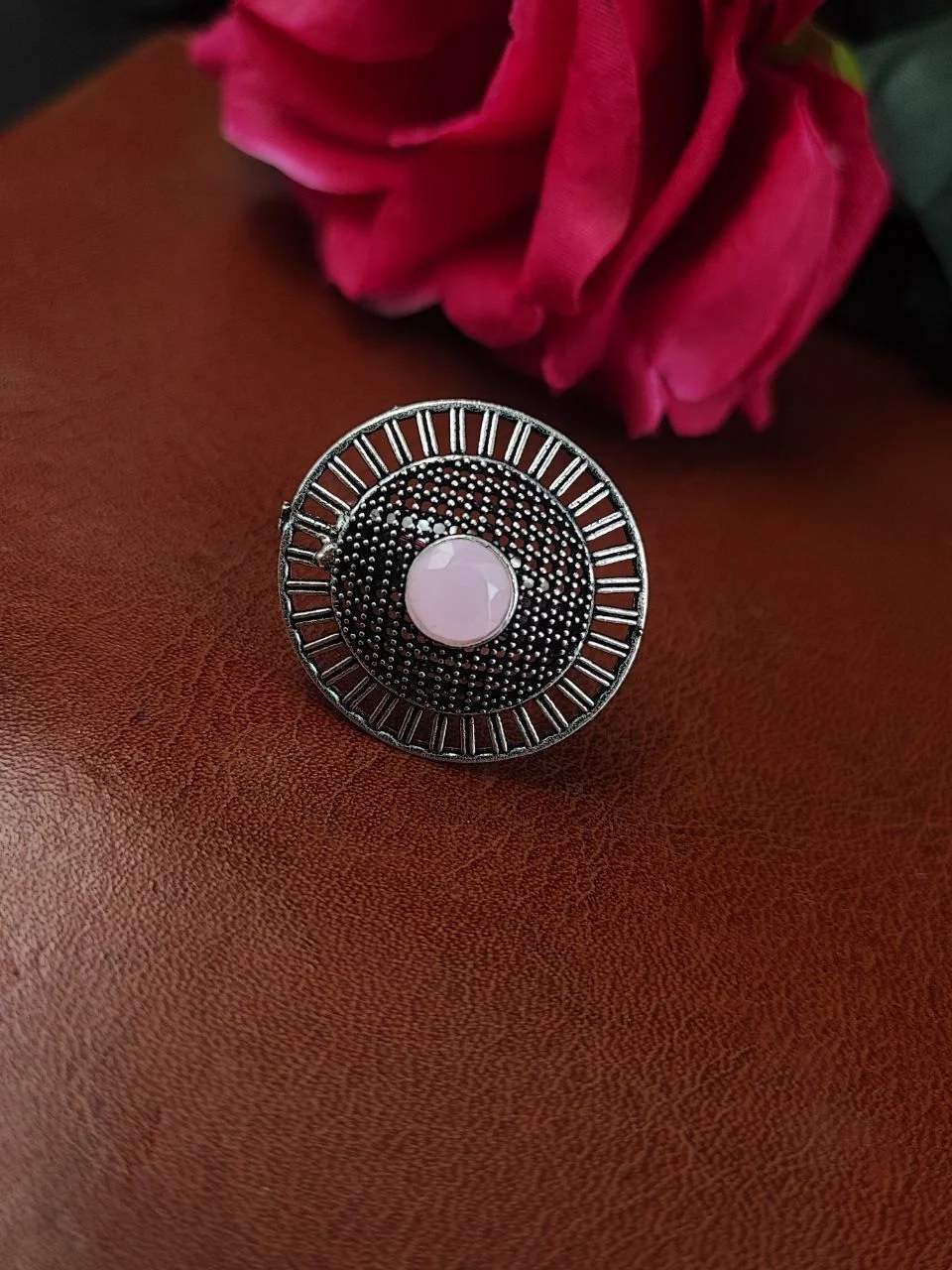 Oxidised Ring with Green Stone – view 5