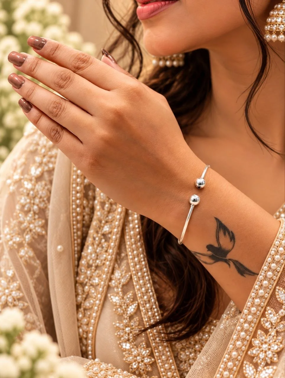 Silver Ball End Open Cuff Bangle – Minimal Everyday Bracelet
