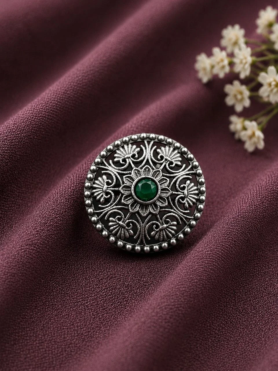 Oxidised Round Ring with Cabochon Centre – view 5