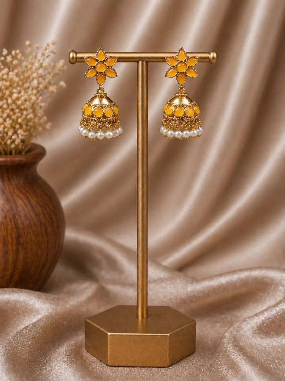Petite Black Meenakari Flower Jhumka – view 4