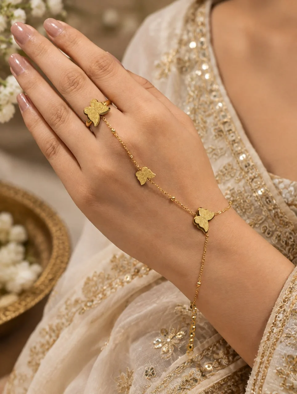 Anti Tarnish Butterfly Charm Hathphool with Wrist Chain – view 2
