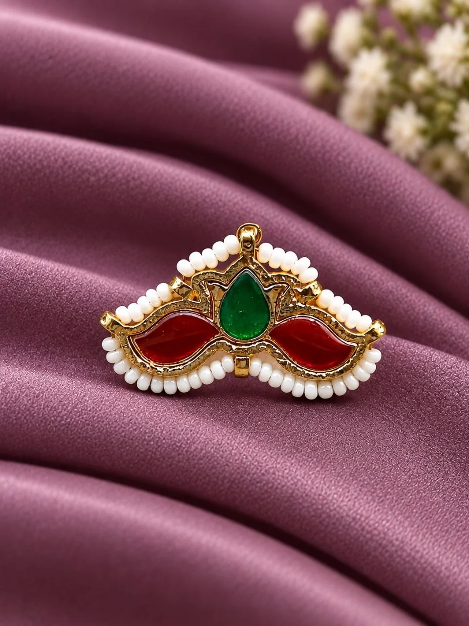 Gold Lotus Ring with Kundan Stones – view 3
