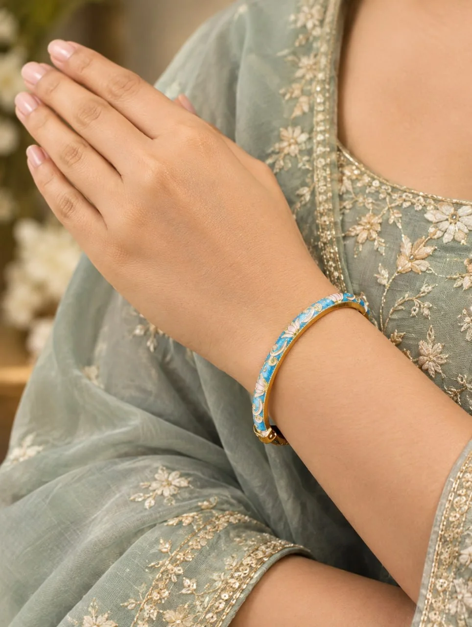 Anti Tarnish Cobalt Blue Enamel Bangle