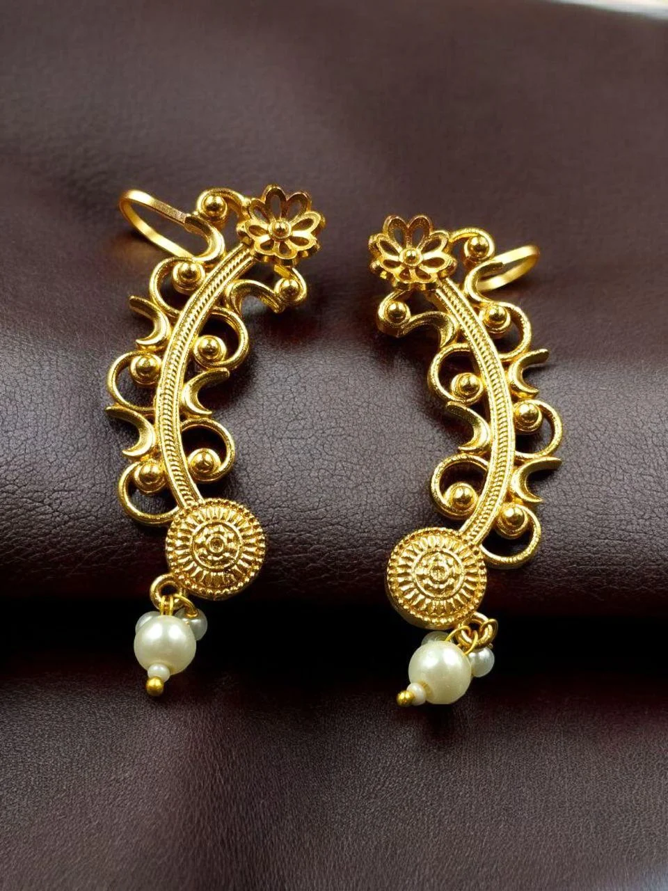 Filigree Paisley Ear Cuff with Pearl Cluster – view 2