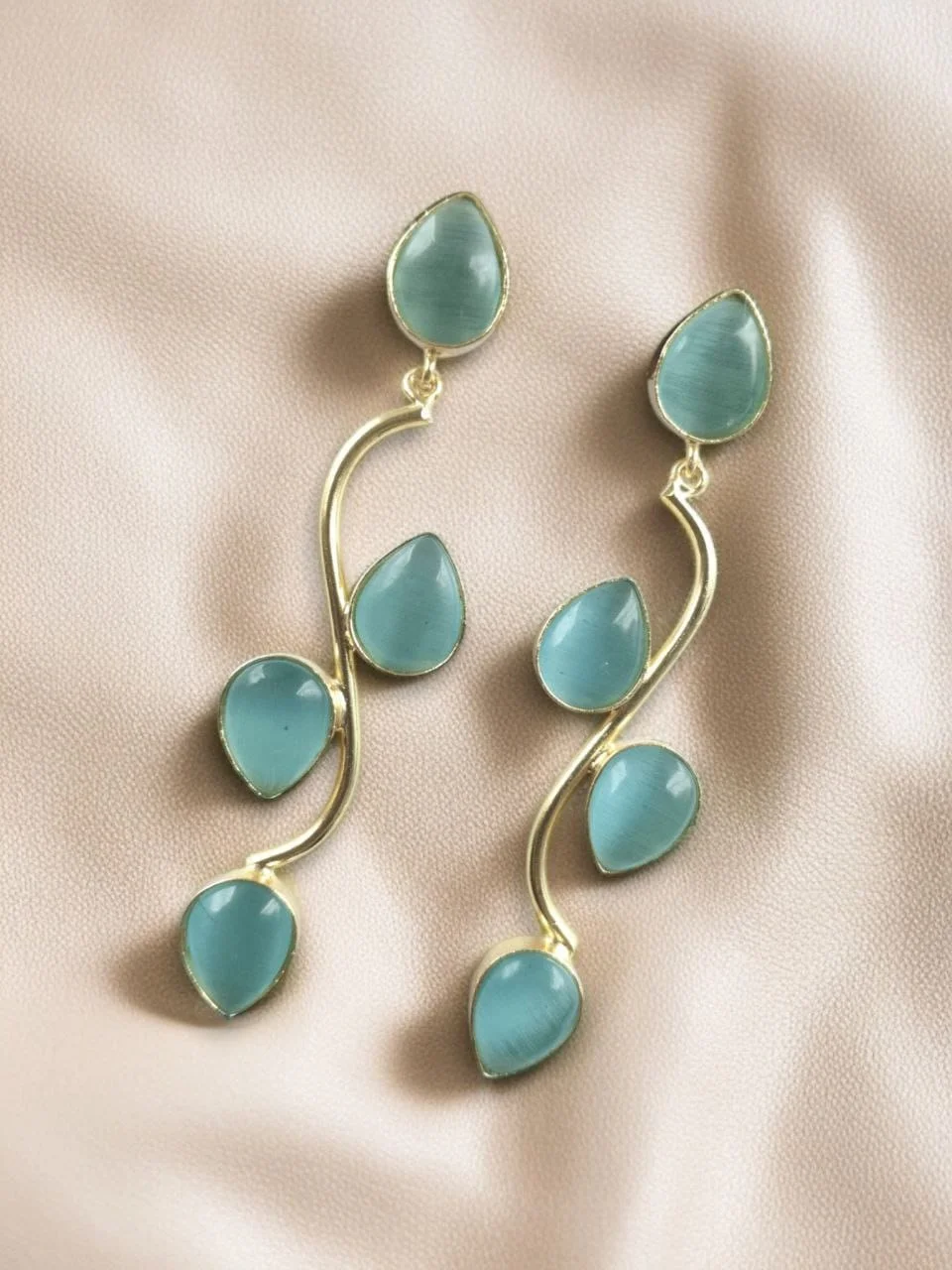 Sculpted Vine Drop Earrings with Three Stones