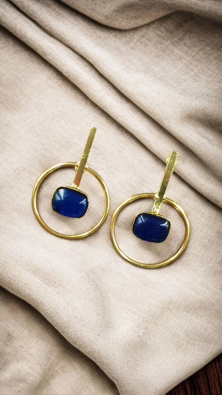 Open Circle Bar Earrings with Square Stone
