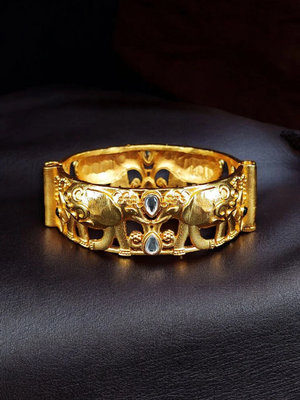 Gold Plated Elephant-Motif Kada