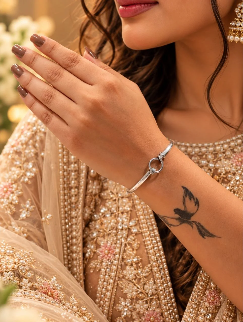 Silver Hook and Loop Clasp Bangle with Wrapped Knot Detail