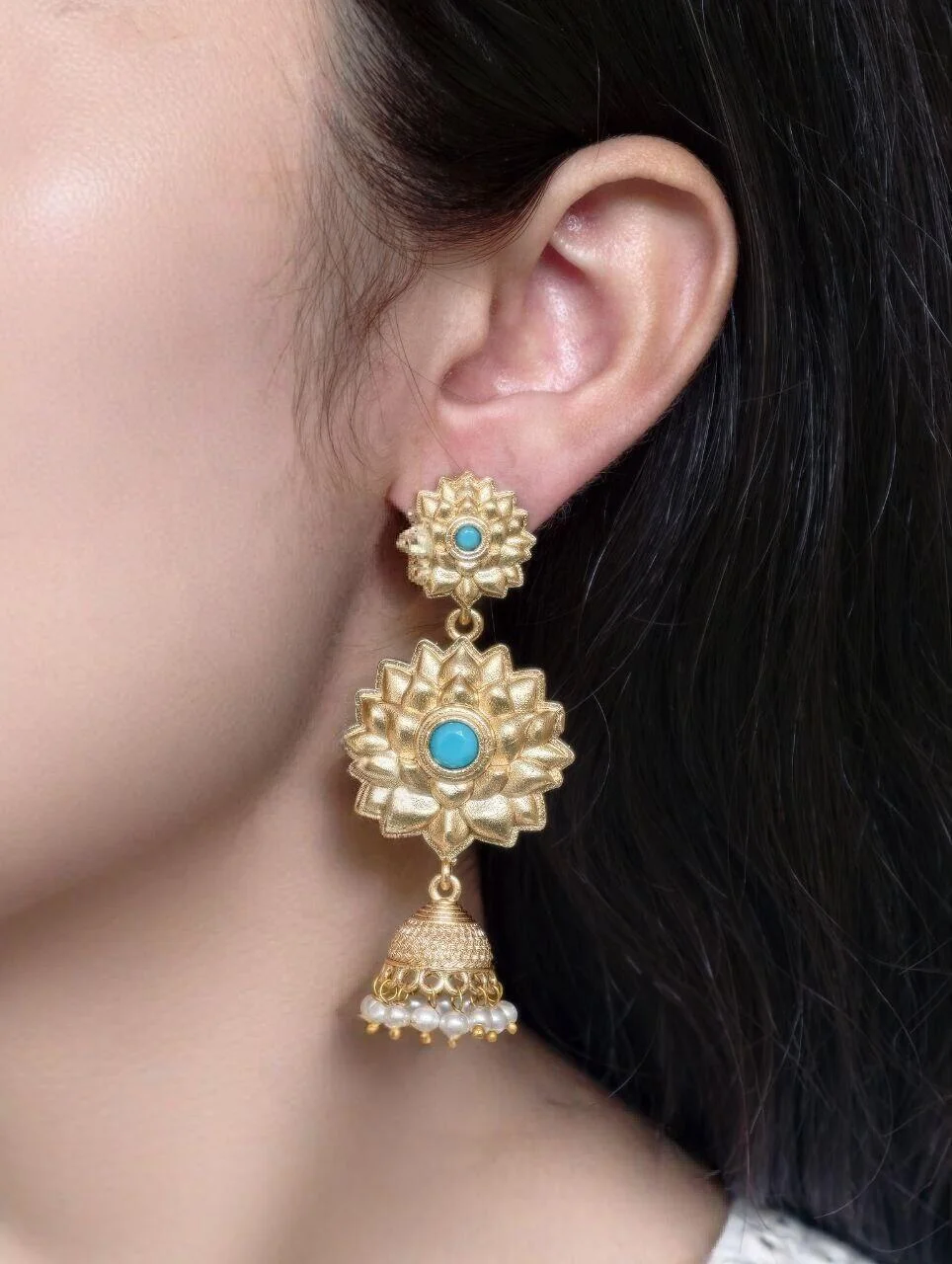 Sunflower Rosette Jhumka with Dark Centre – view 3