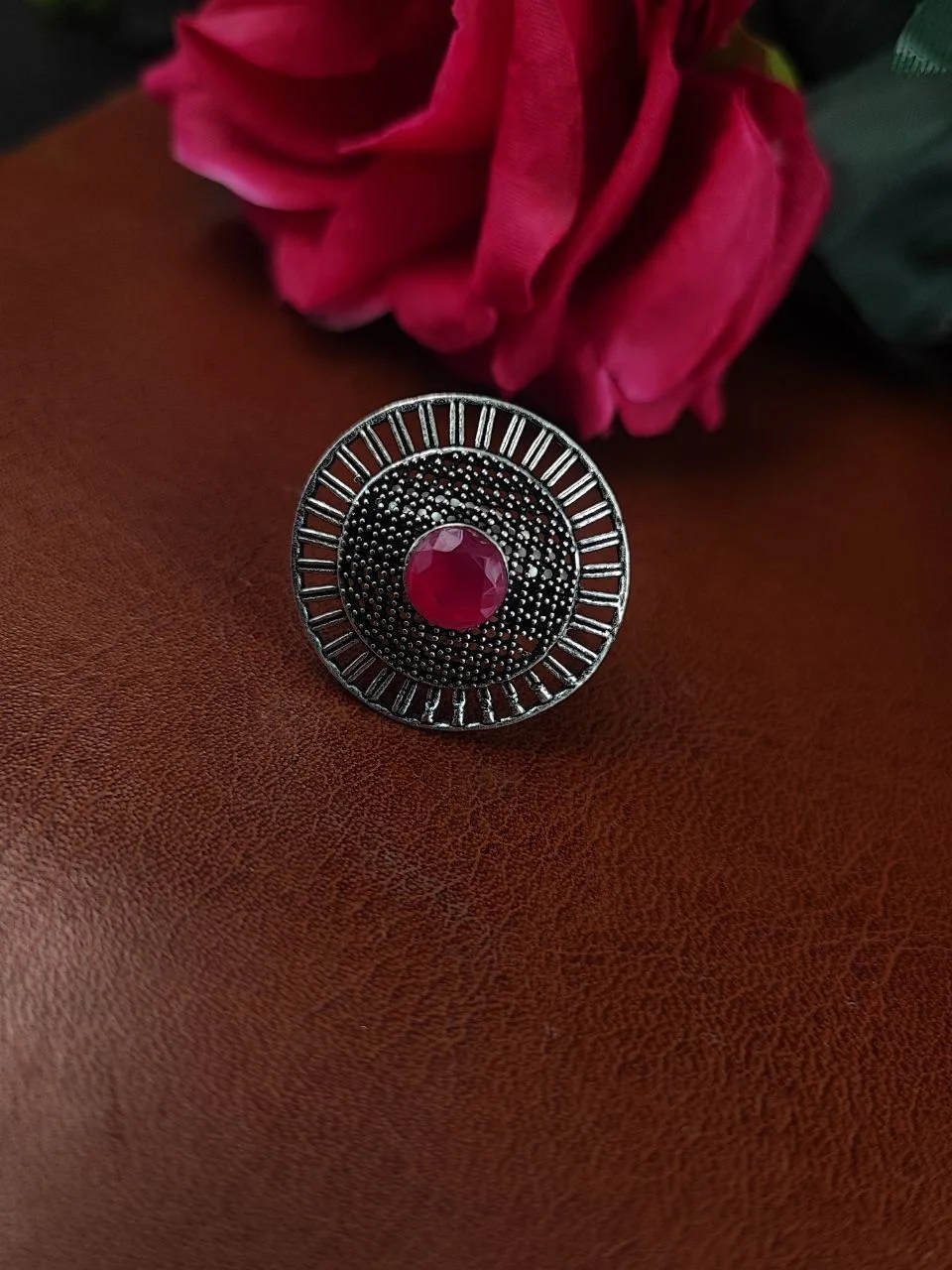 Oxidised Ring with Green Stone – view 3