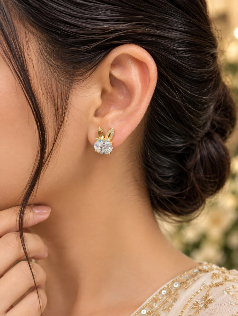Anti Tarnish Bunny Stud Earrings for Women