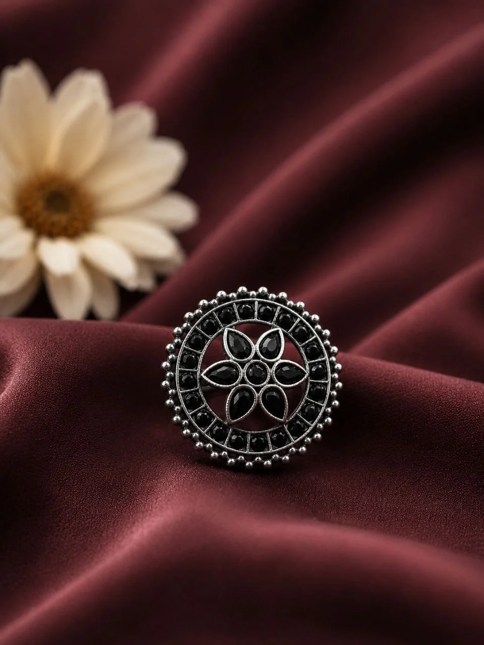 Oxidised Beaded Edge Ring – view 3