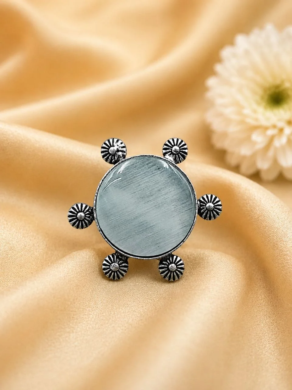 Oxidised Ring with Large Oval Cabochon – view 2