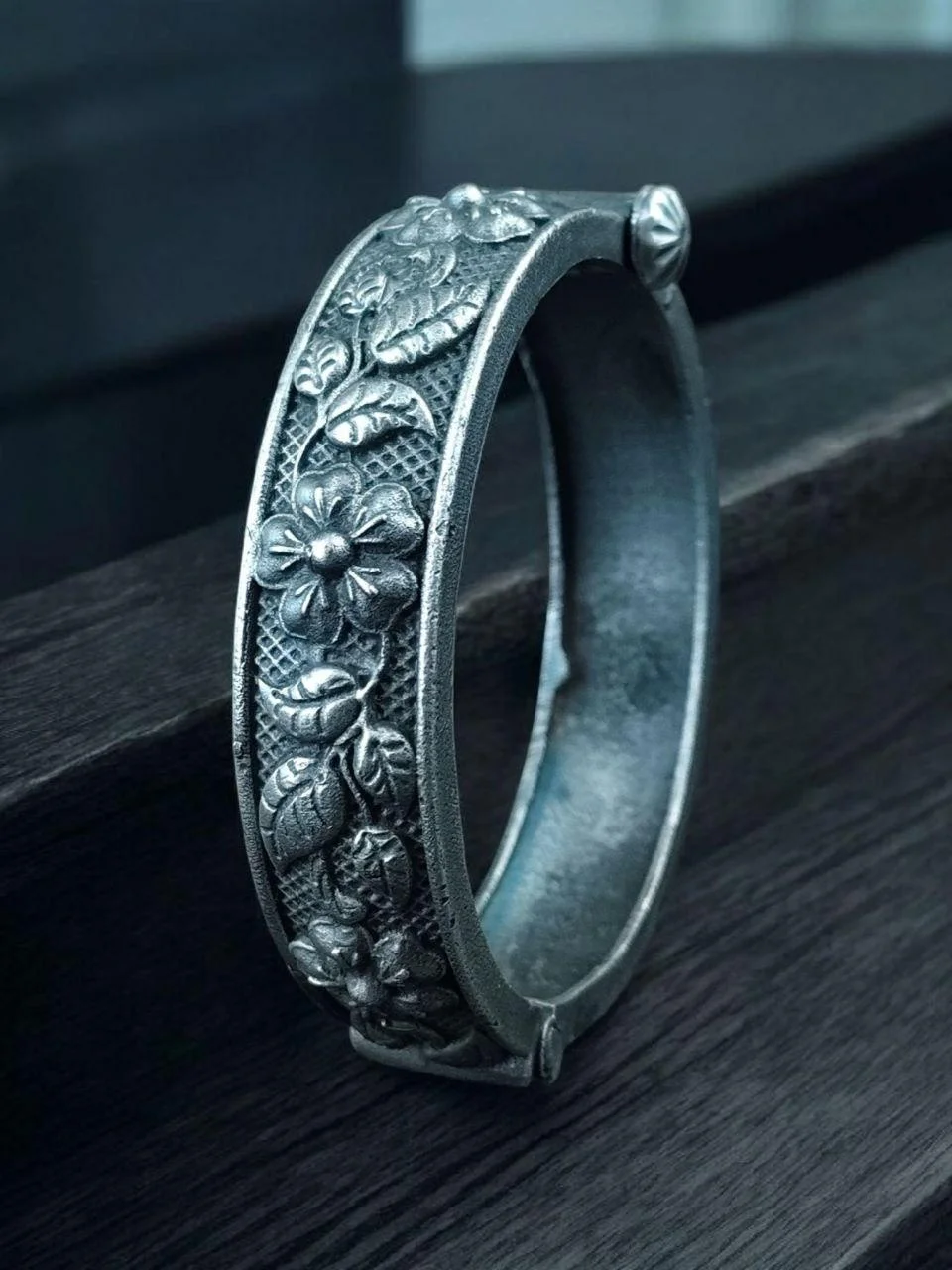 Oxidised Daisy Floral Kada – view 3