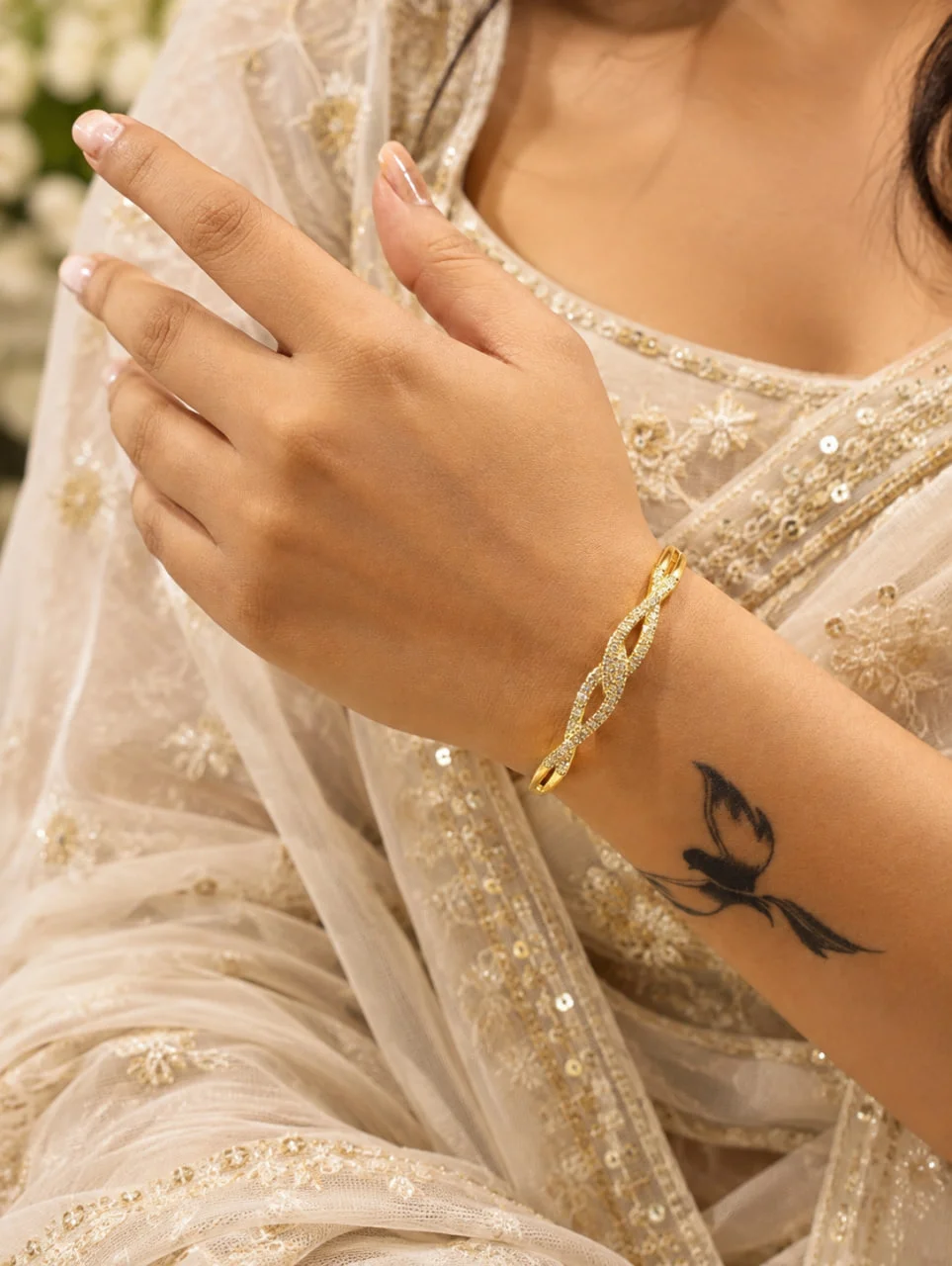 Anti Tarnish Twisted Rope Bracelet with Stone Strands