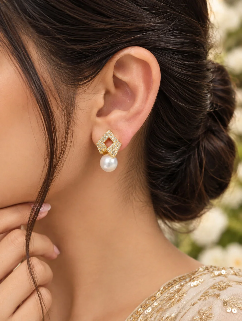 Anti Tarnish Square Pearl Drop Earrings