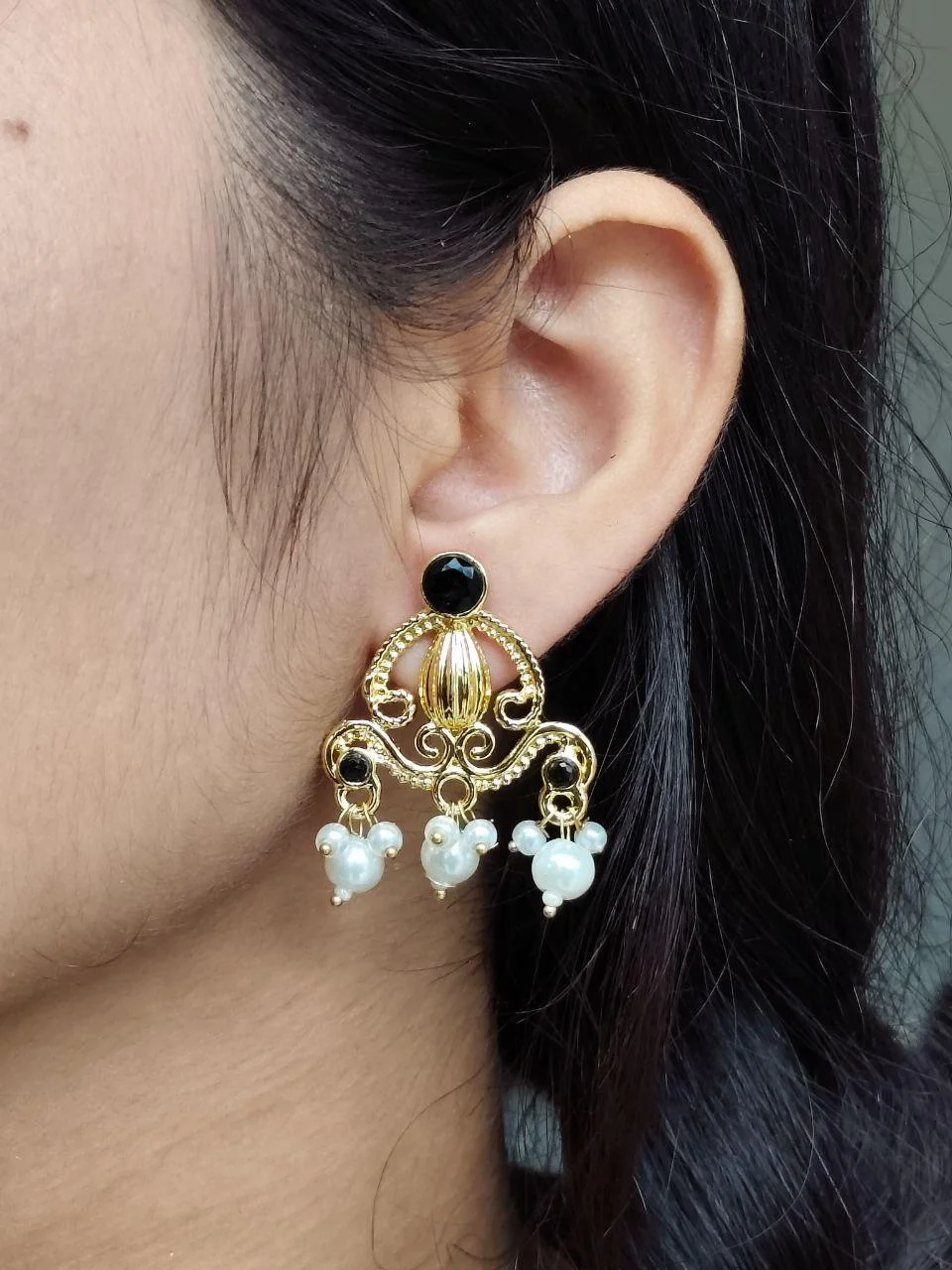 Filigree Crest Earrings with Pearl Cluster Drops