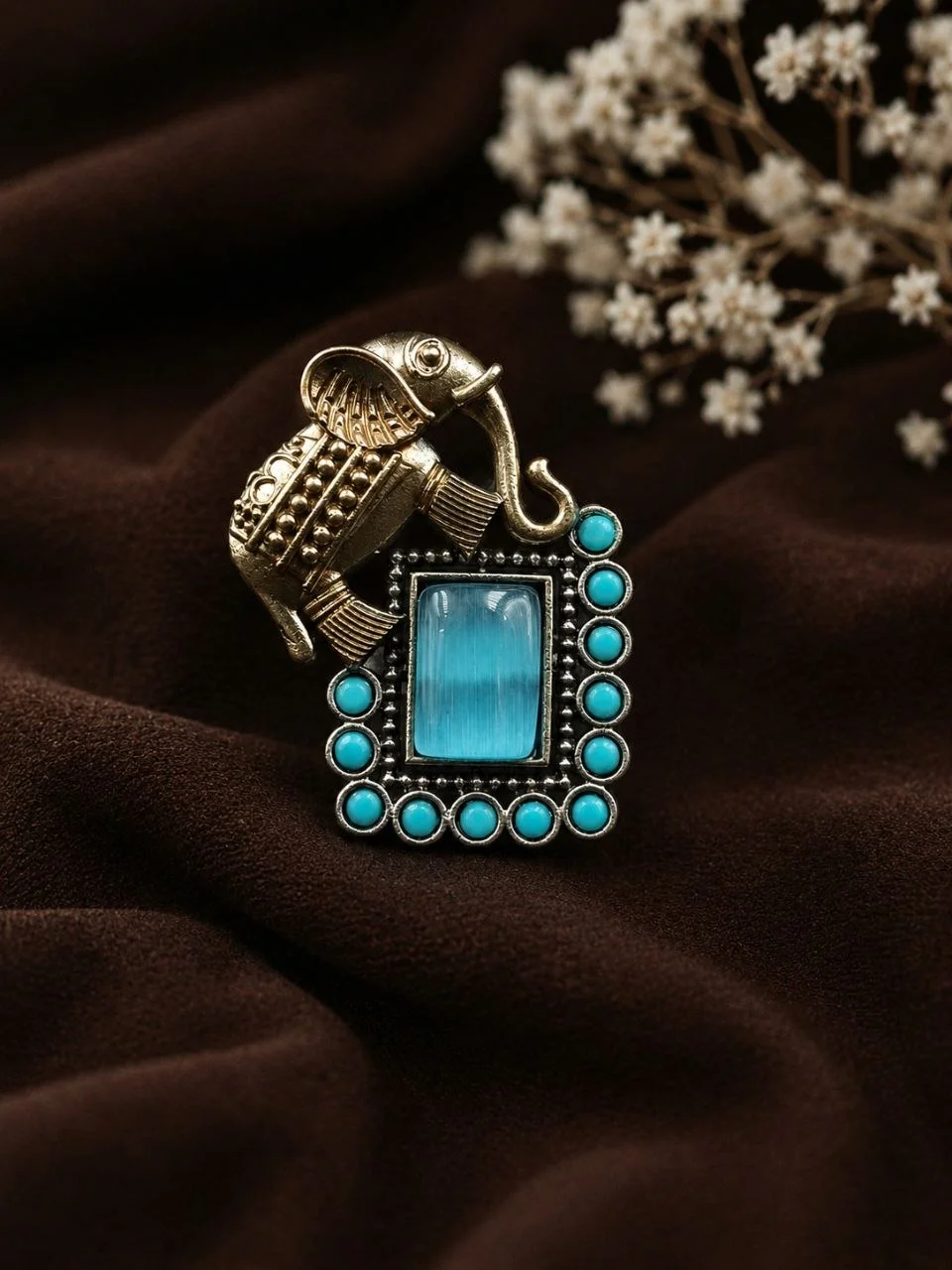 Two Tone Elephant Ring with Enamel Panel – view 5