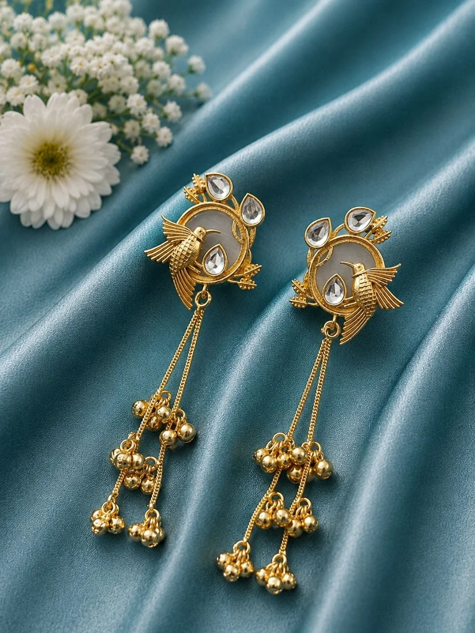 Parrot Kashmiri Earrings with Ghungroo Chains
