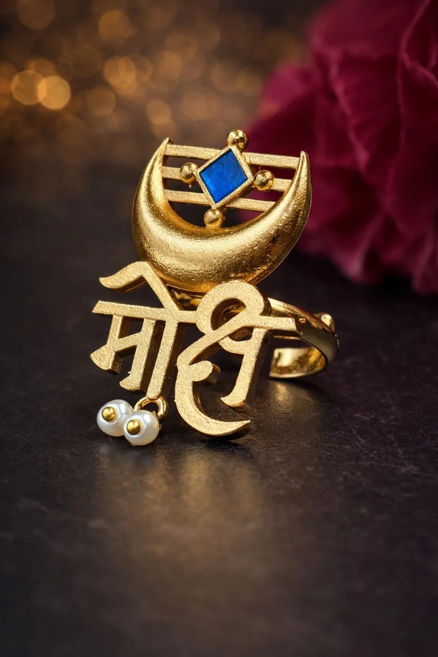 Gold Moksh Ring with Crescent and Pearl – view 2