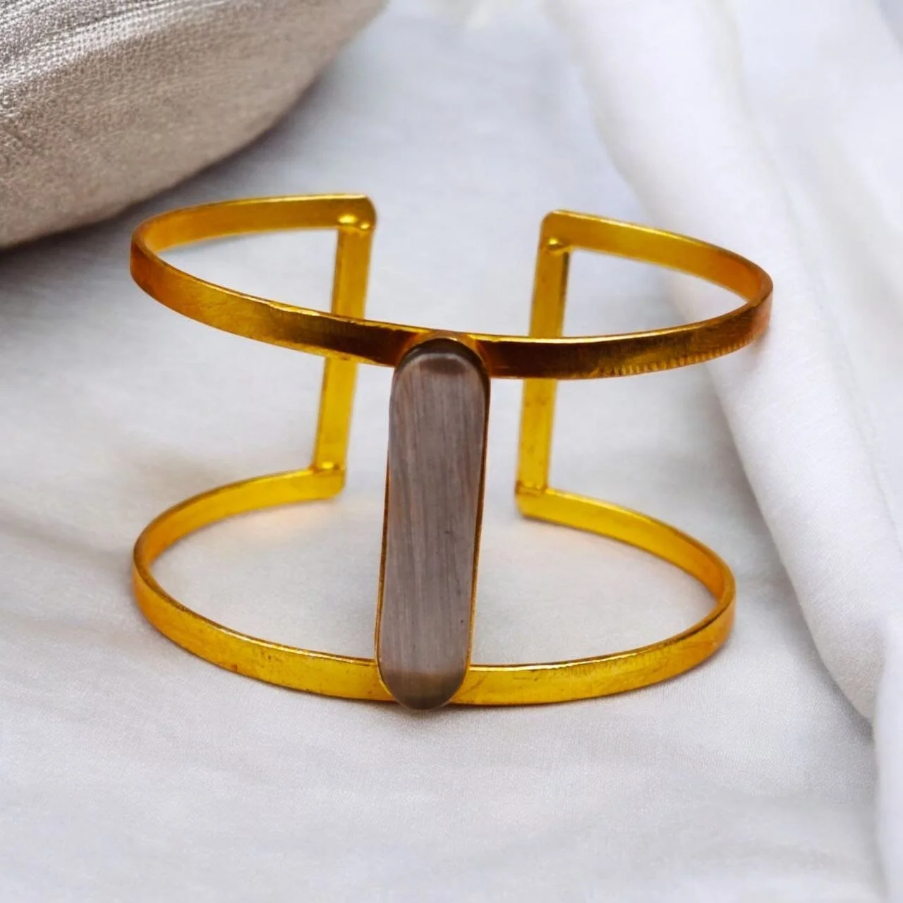 Gold Plated Jade Panel Cuff Bracelet