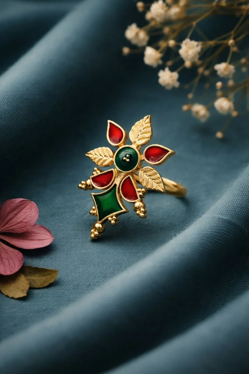 Gold Enamel Ring with Cabochon Centre – view 2