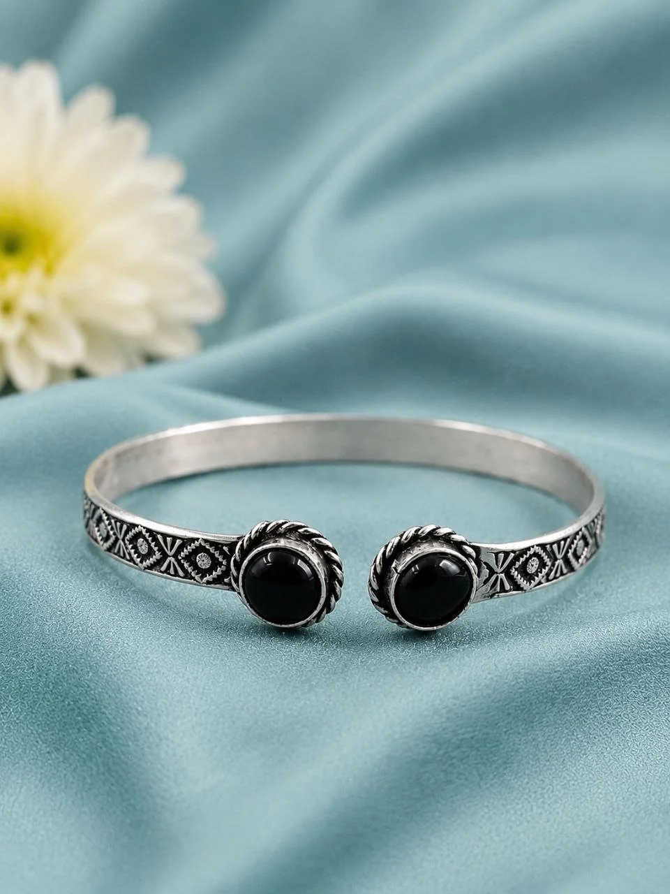 Oxidised Black Onyx Angular Cuff Bracelet