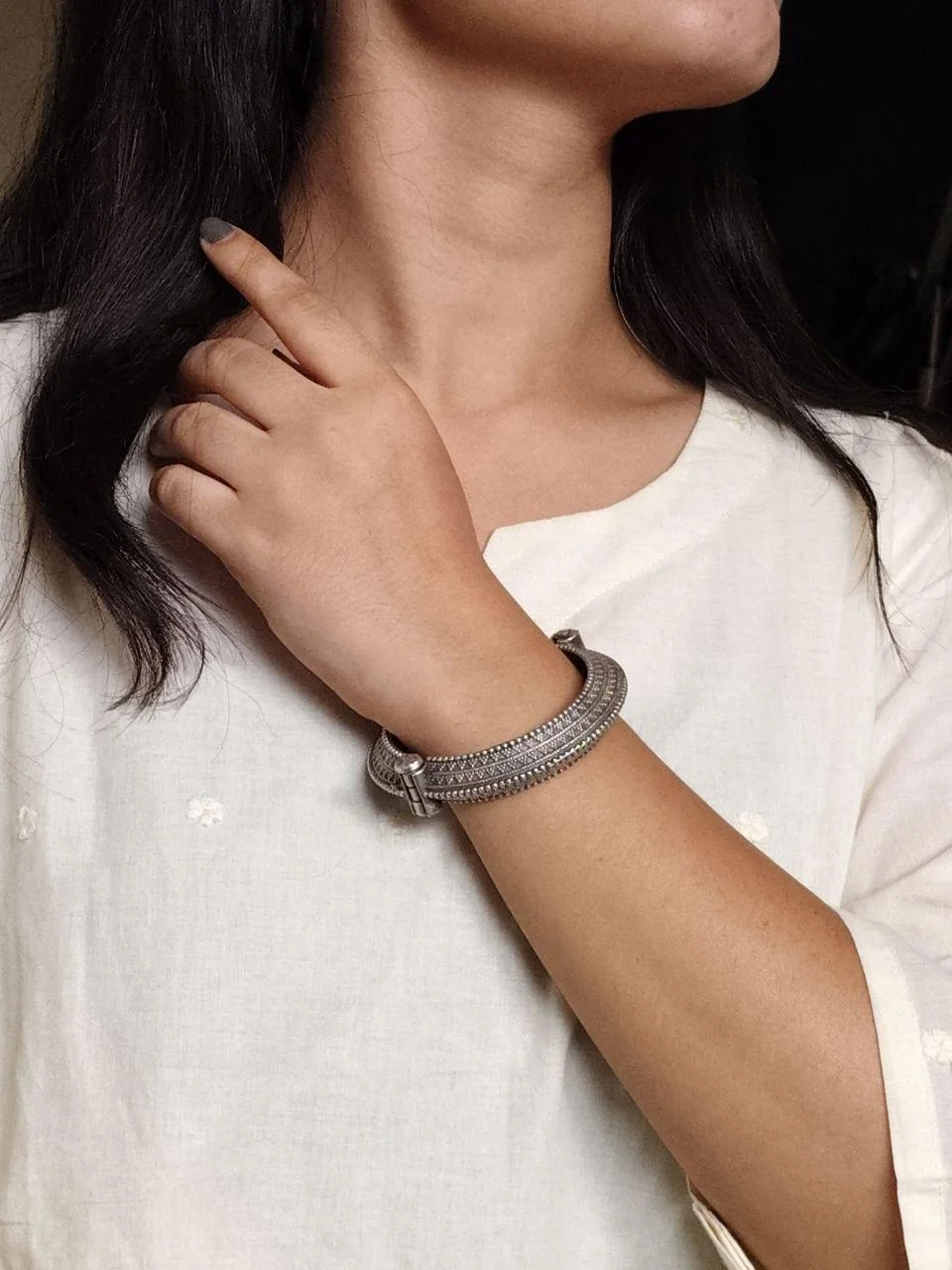 Oxidised All-Over Engraved Texture Bangle