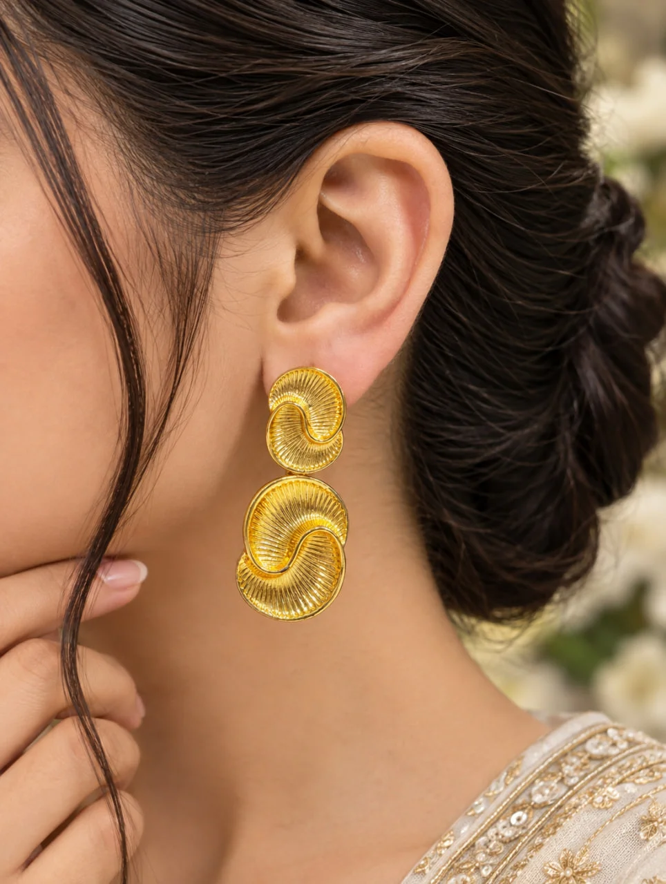 Anti Tarnish Ribbed Spiral Drop Earrings