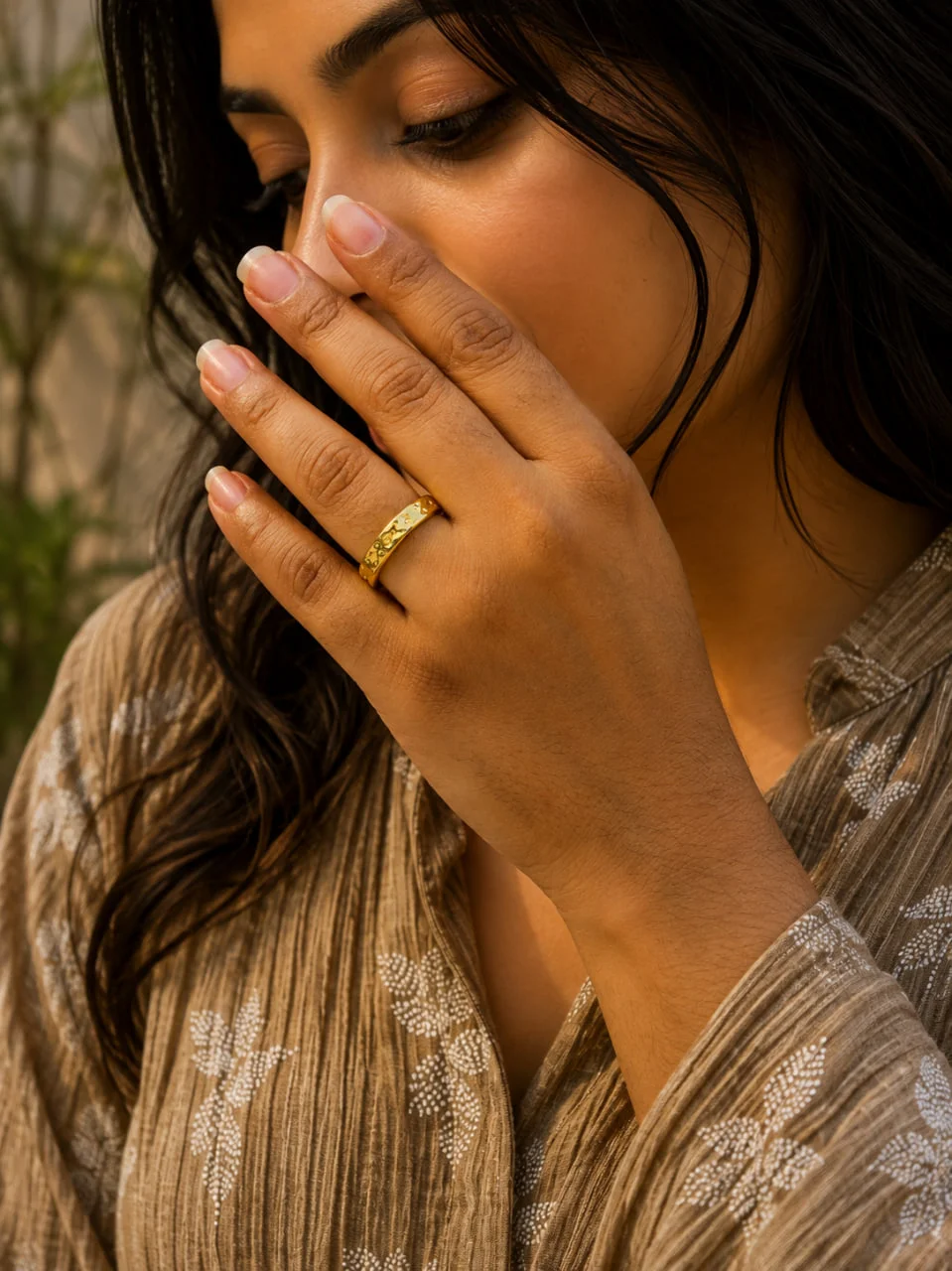 Anti-Tarnish Molten Relief Patterned Band Ring