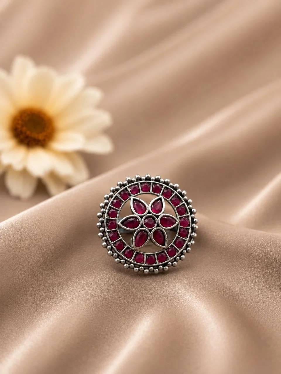 Oxidised Beaded Edge Ring – view 2