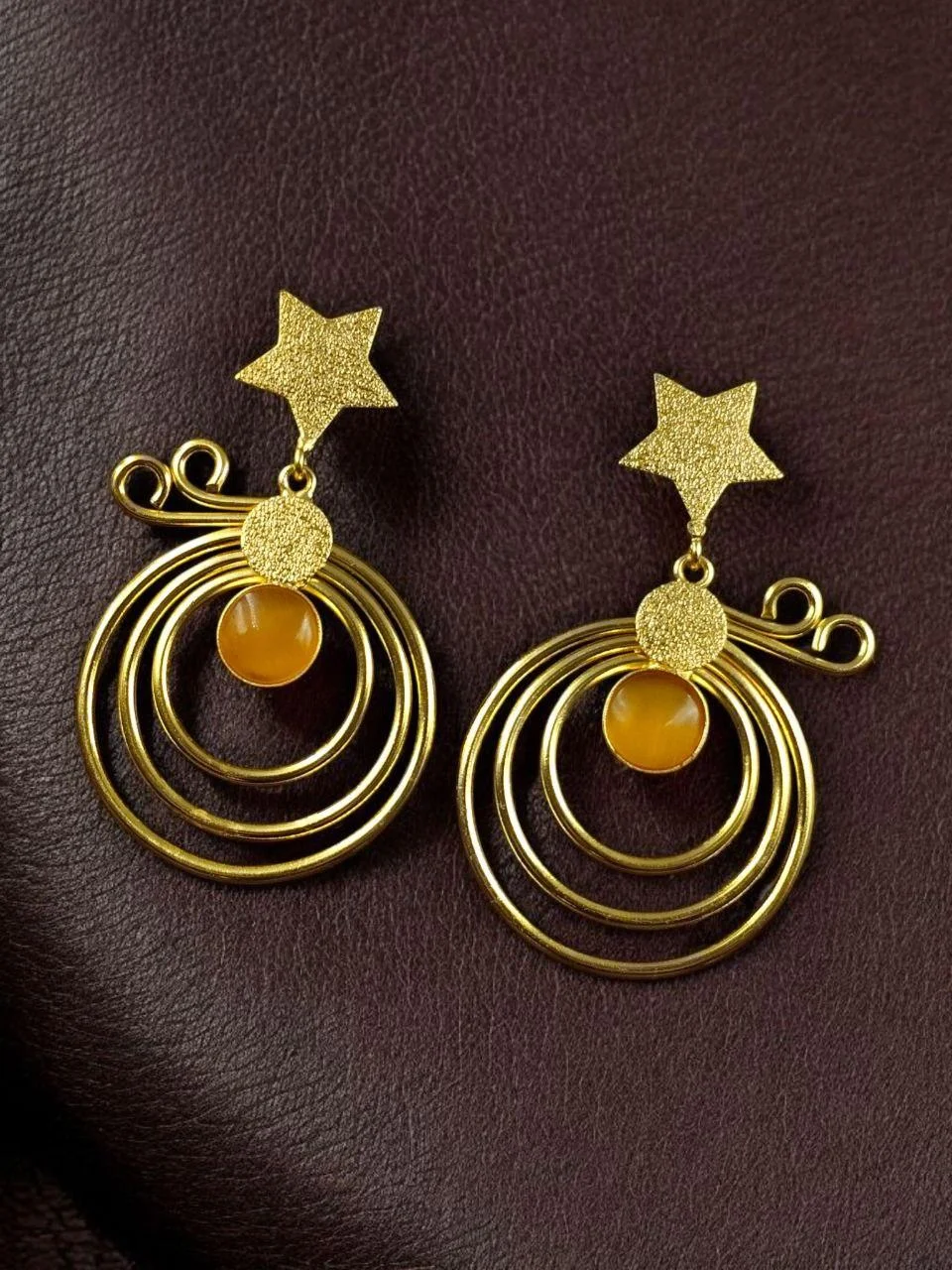 Star Top Spiral Ring Drop Earrings