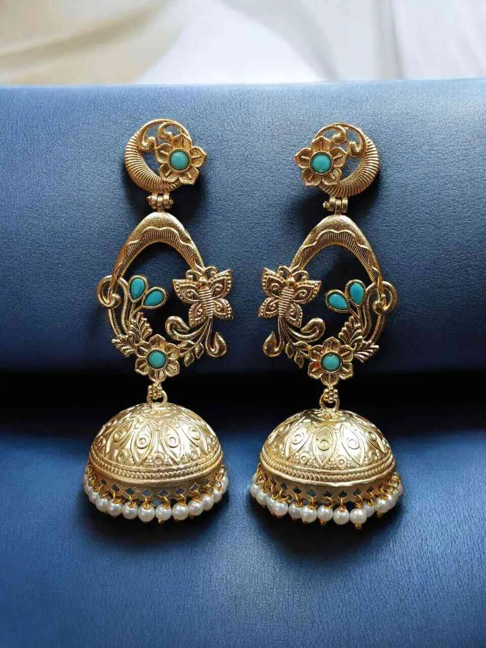 Butterfly Arch Jhumka with Pink Enamel – view 2