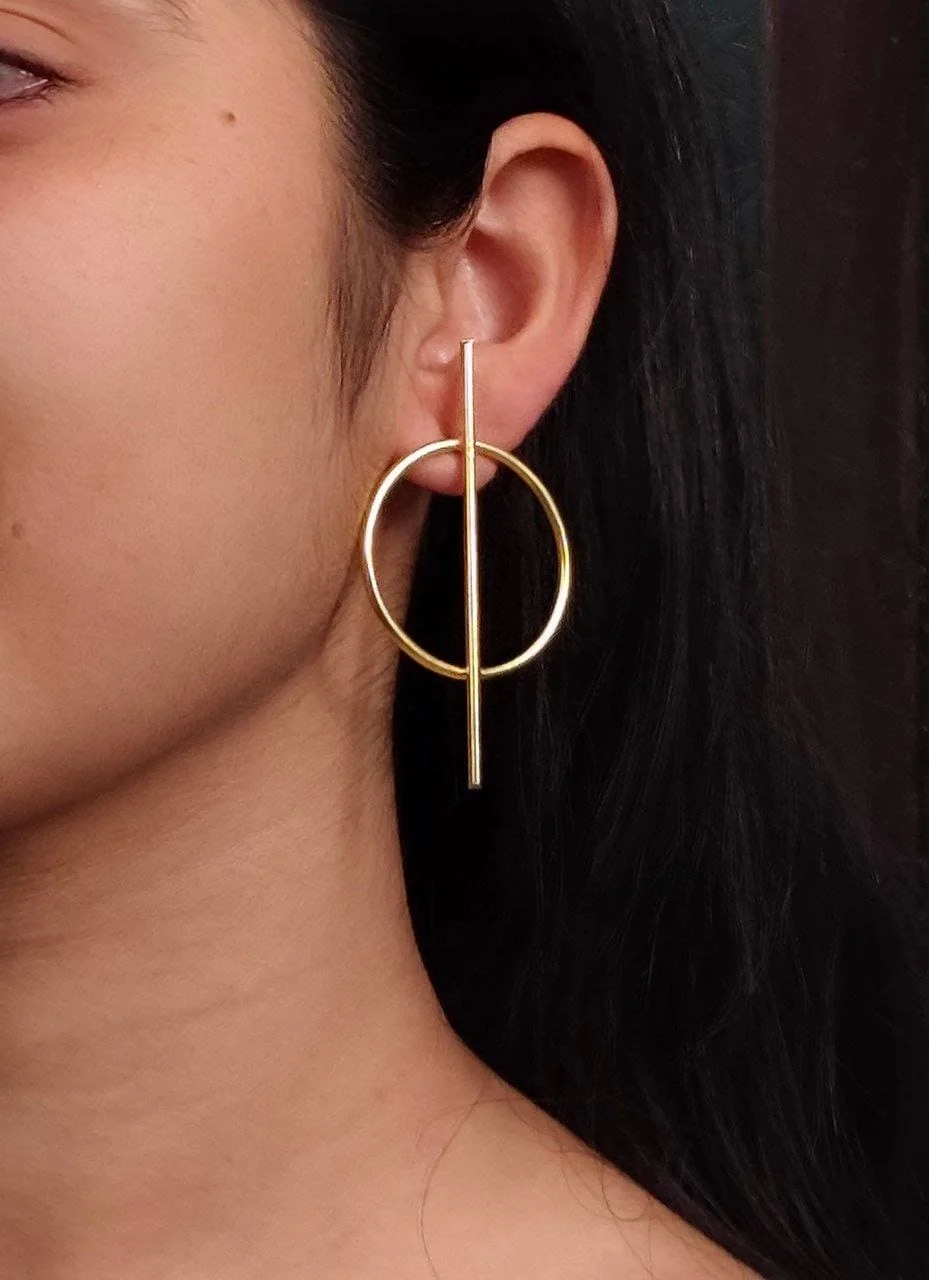 Circle and Bar Minimal Earrings – view 2