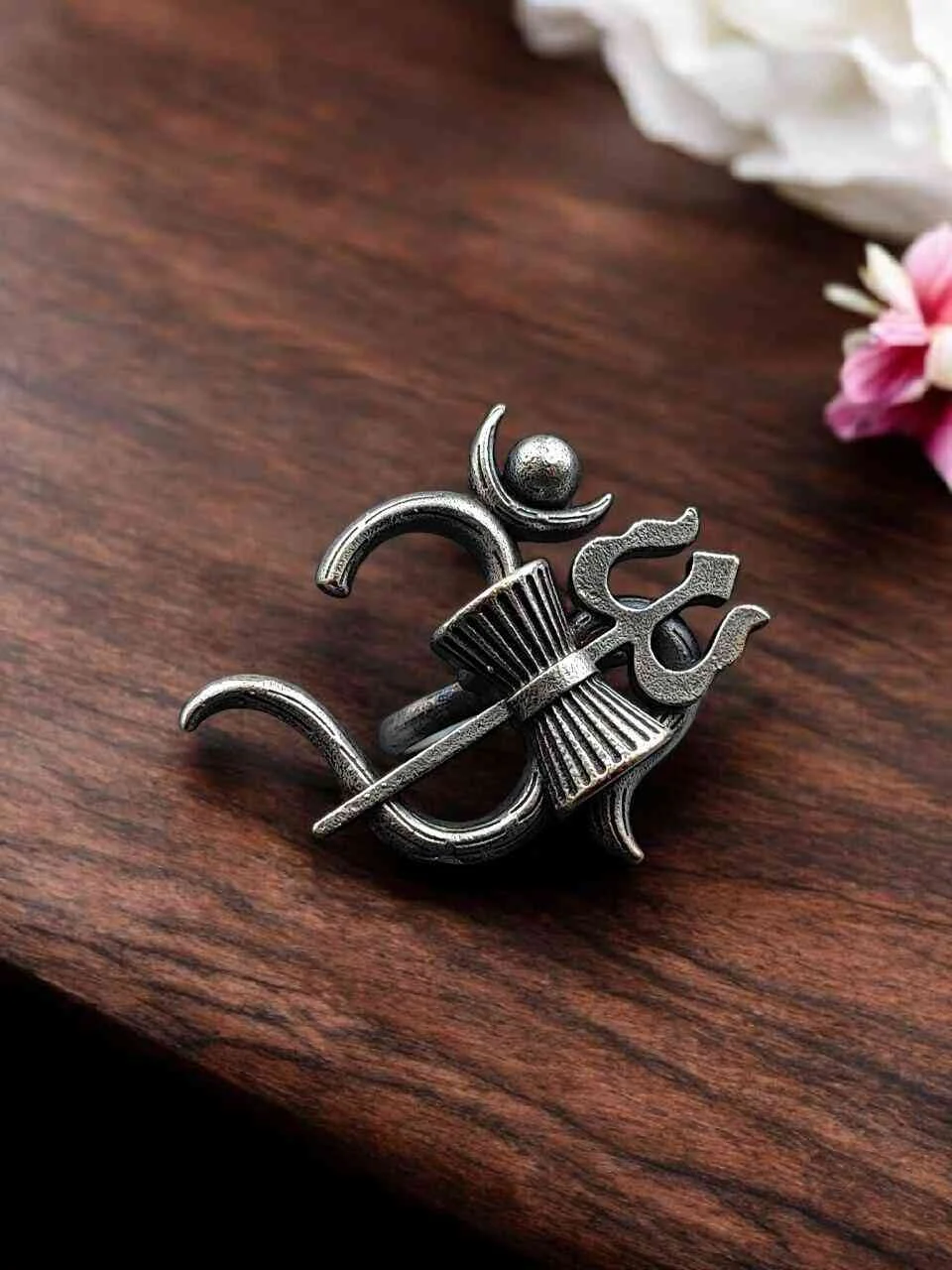 Lord Shiva Ring with Damaru and Trishul – view 3