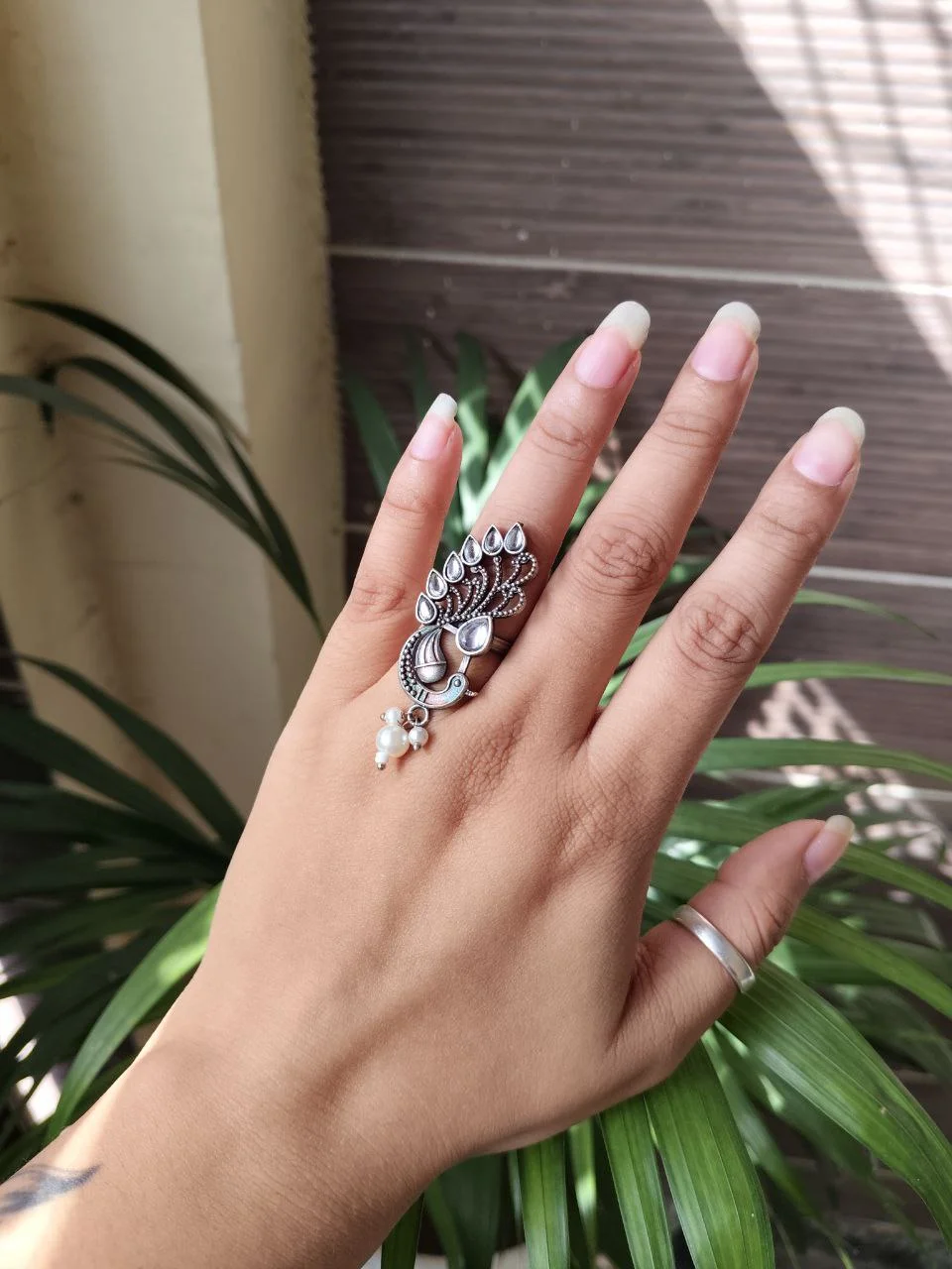 Oxidised Peacock Ring — Vintage Silver Look – view 4