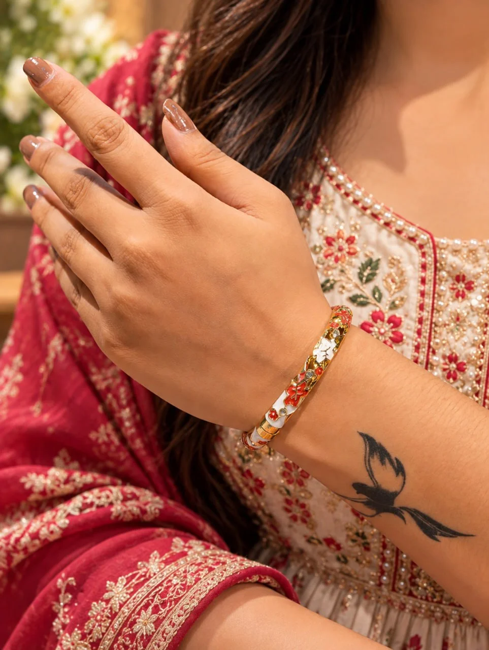 Anti Tarnish Enamel Bead Bangle in Two Colourways