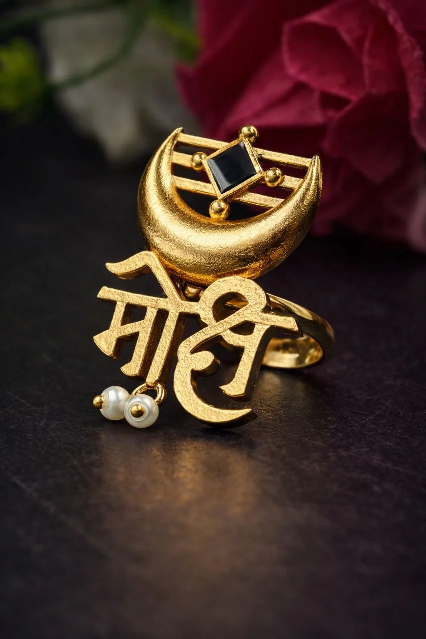 Gold Moksh Ring with Crescent and Pearl – view 4