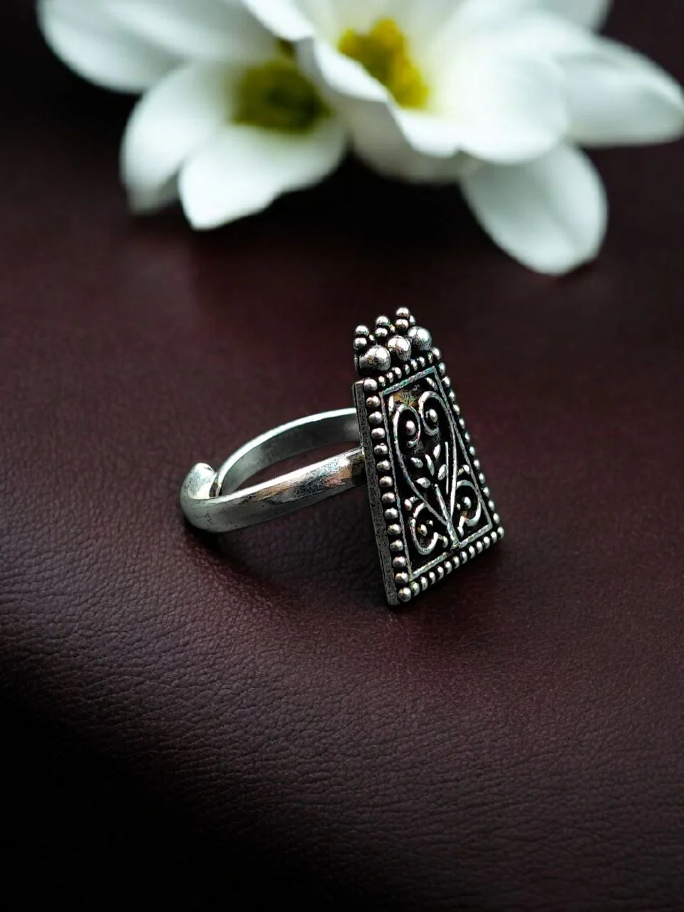 Oxidised Temple Panel Ring – view 2