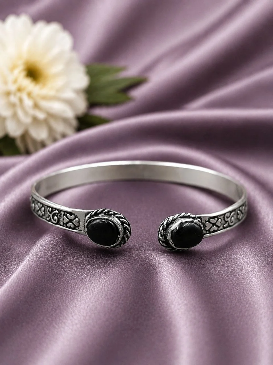 Oxidised Black Onyx Rope-Twist Cuff Bracelet