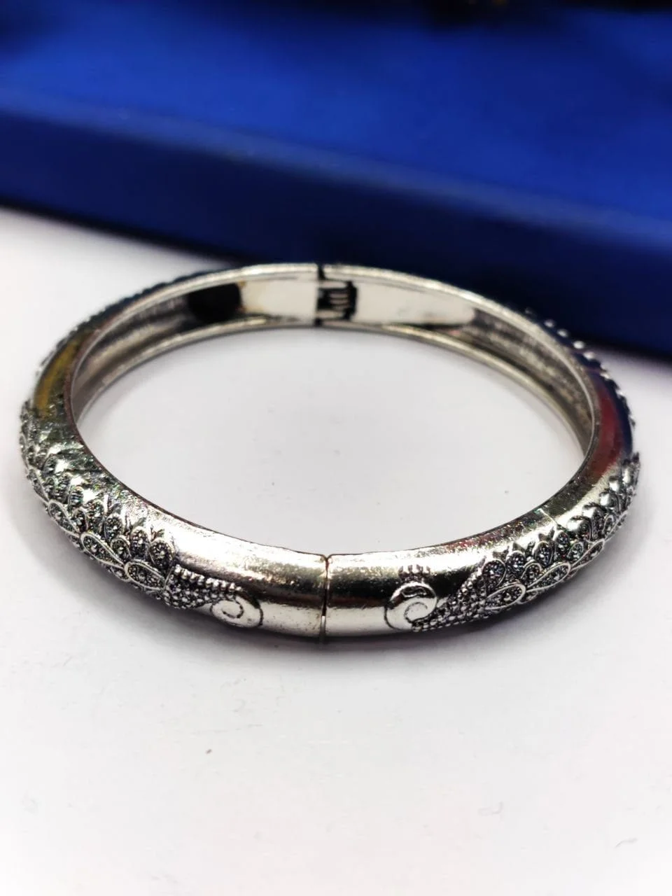 Oxidised Floral Ball-Accent Cuff Bangle – view 2