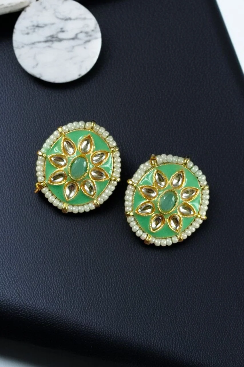 Kundan Bordered Enamel Stud Earrings