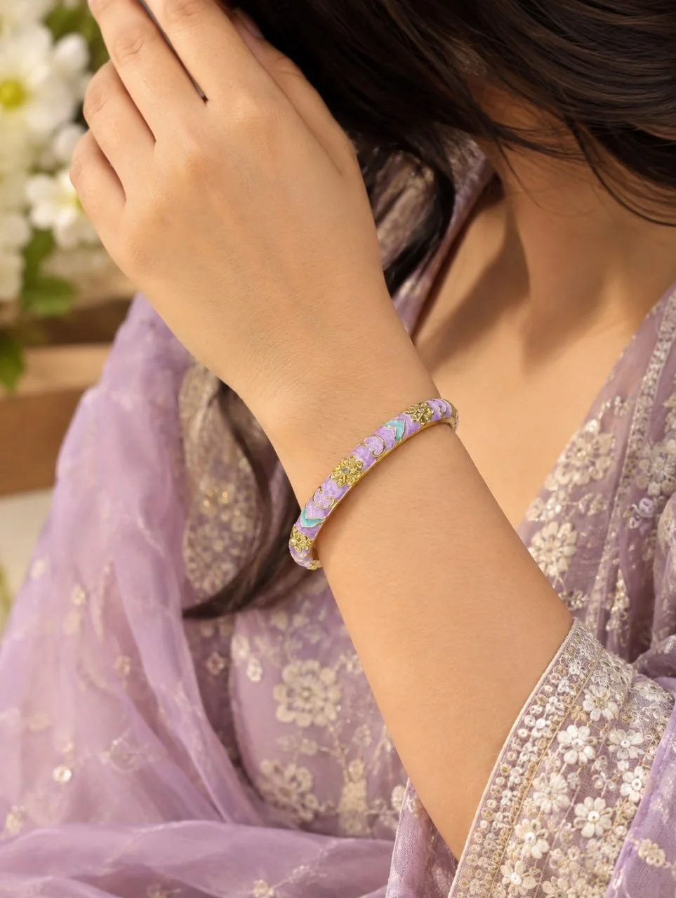 Anti Tarnish Floral Enamel Bangle in Three Colourways