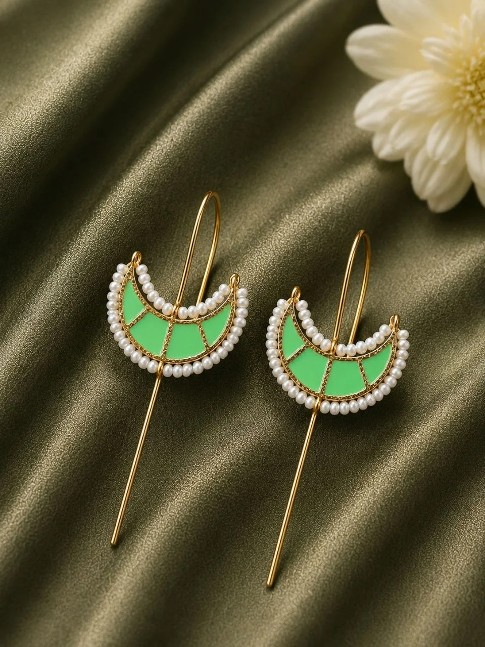 Enamel Half Moon Ear Cuff with Pearl Rim