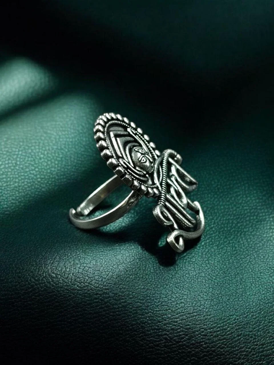 Shakti Ring — Oxidised Durga Ring with Trishul – view 2