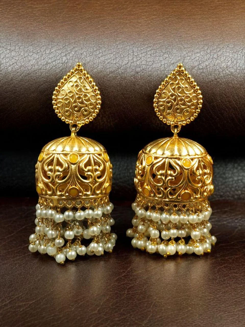Openwork Jhumka with Triple Pearl Fringe – view 4