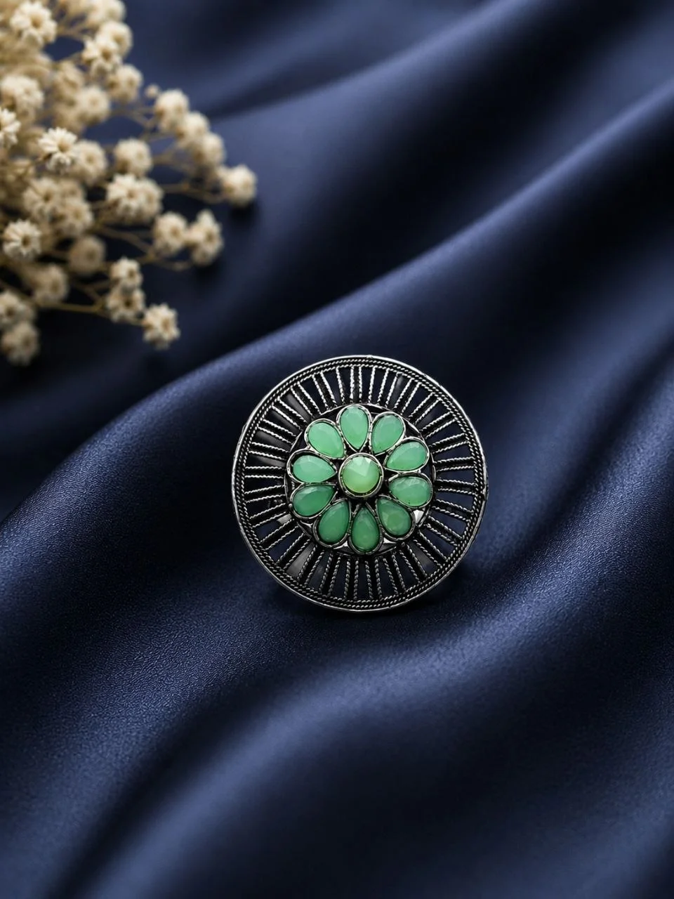 Oxidised Lotus Ring with Pink Centre – view 2