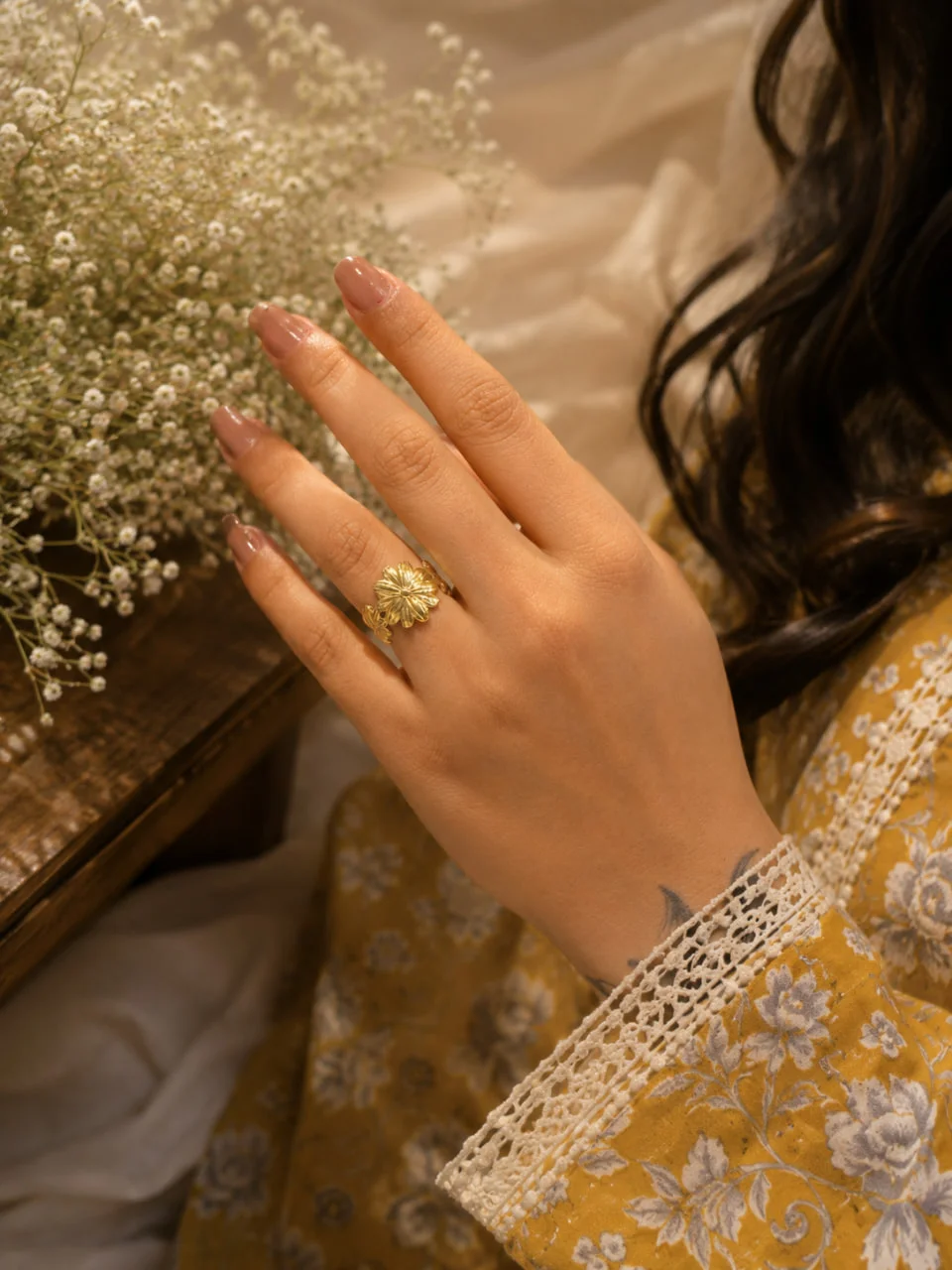 Anti-Tarnish Layered Marigold Bloom Ring
